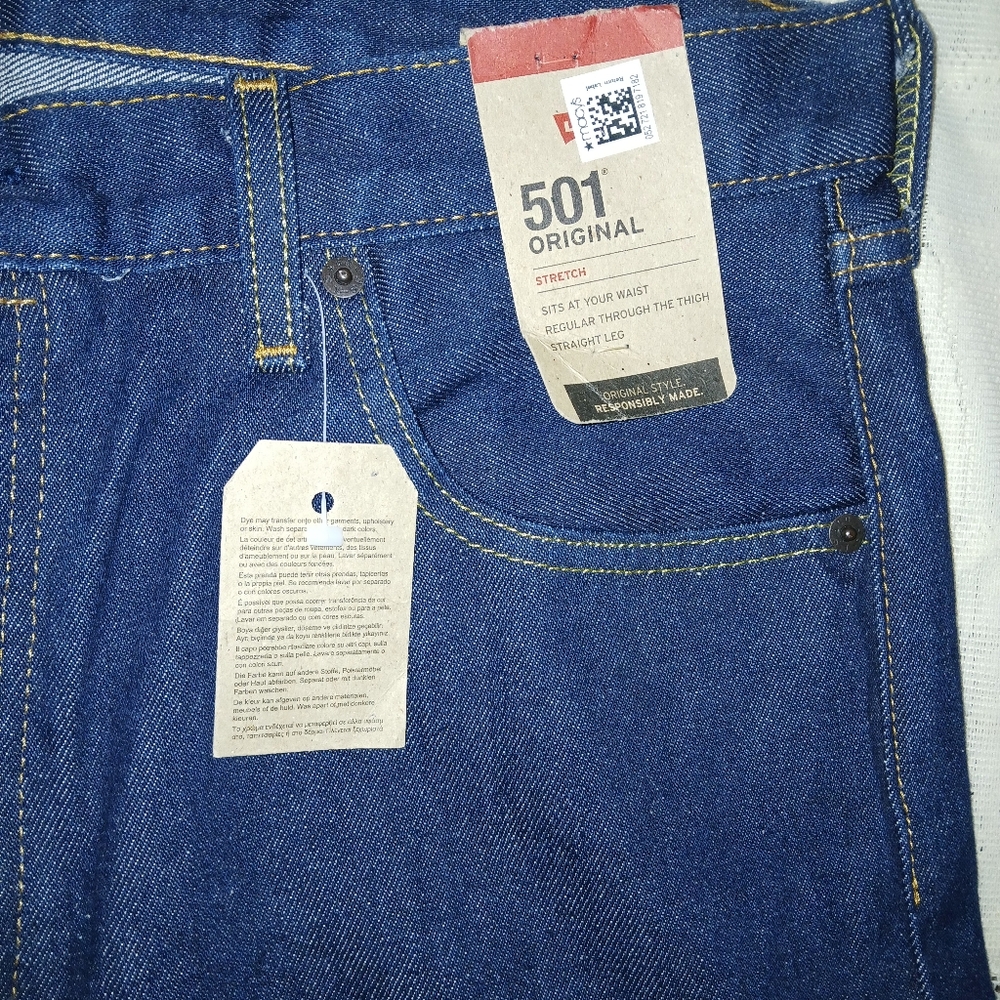 #046 Mens Levi Strauss 501 Original Stretch Blue Jeans Size W/35 L/34 - Picture 3 of 16